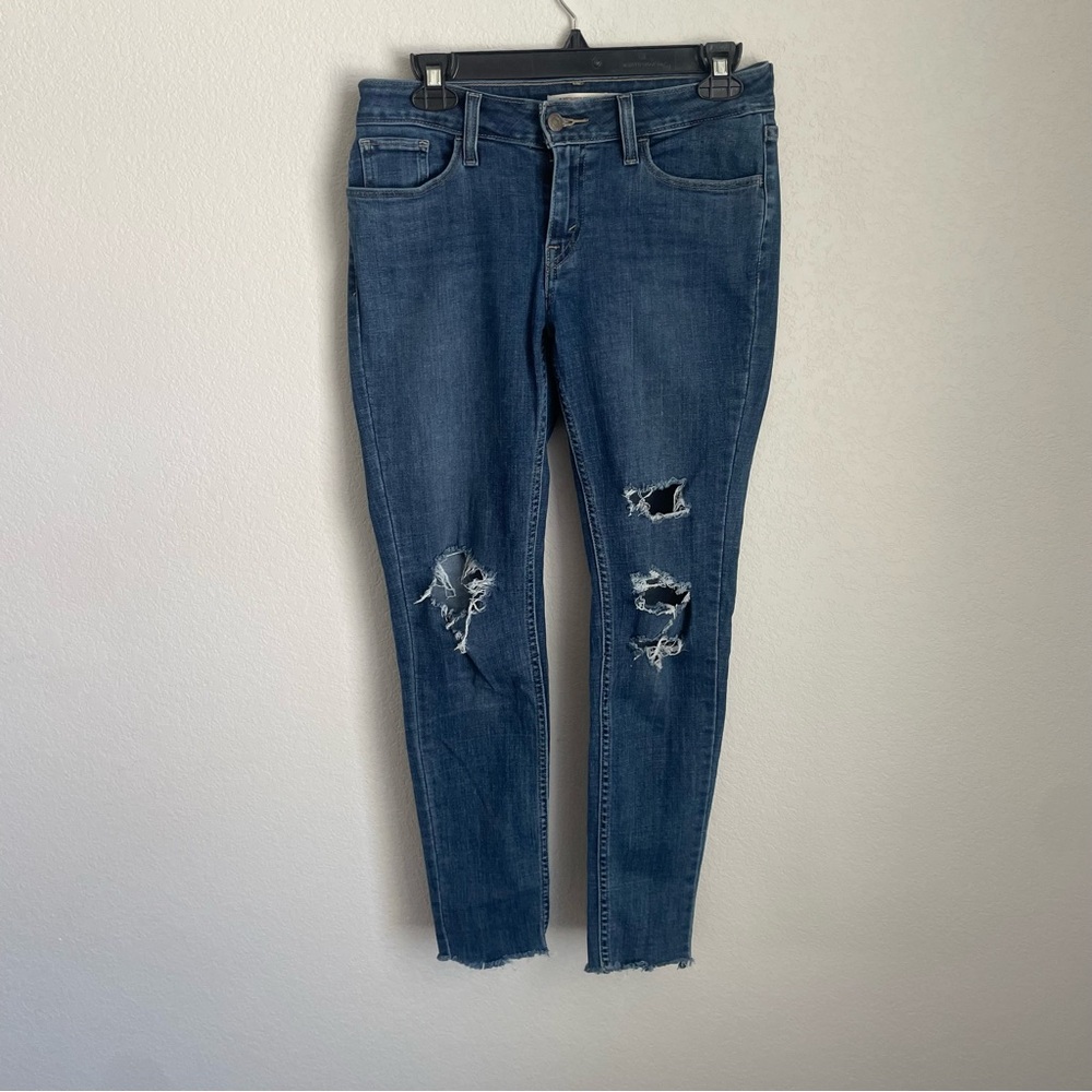 Levi’s Super Skinny Jeans Women’s Size 28 Distressed Raw Hem Medium Wash Denim - Picture 2 of 10